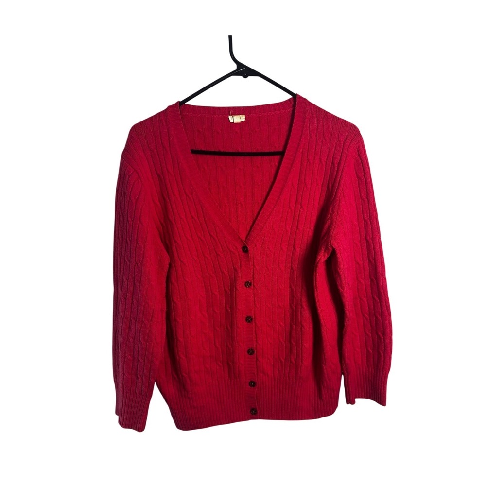 J.Crew Red Wool Cashmere Blend Cable Knit V-Neck Cardigan Sweater 96895 L